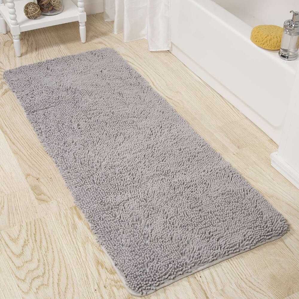 Lavish Home Chenille Bathroom Rug 58" L x 24" W, Grey